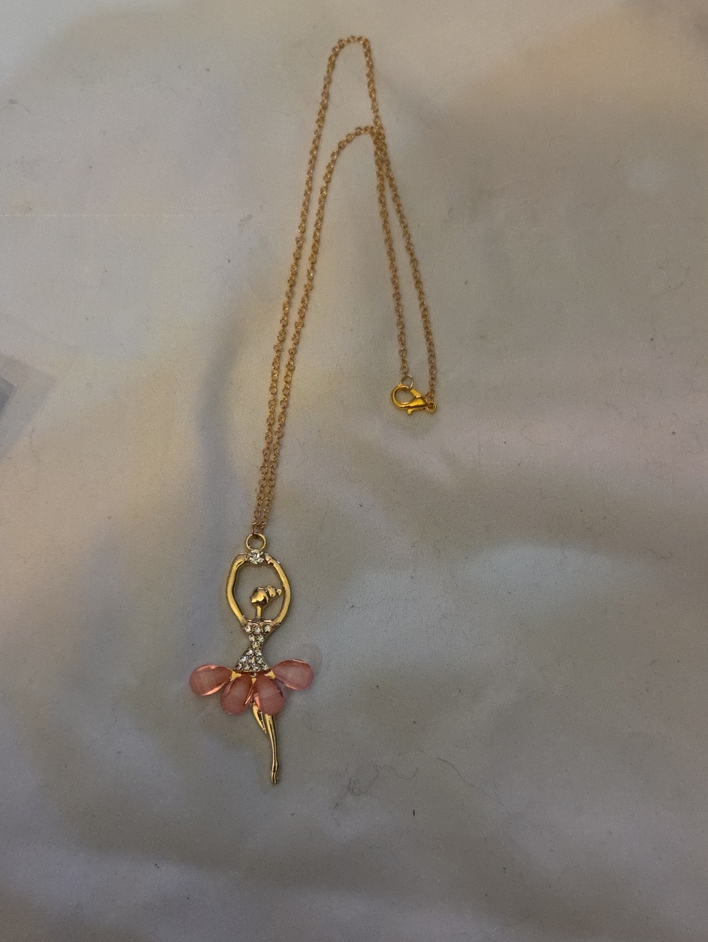 Gold Ballerina Pendant Necklace with Pink Accents